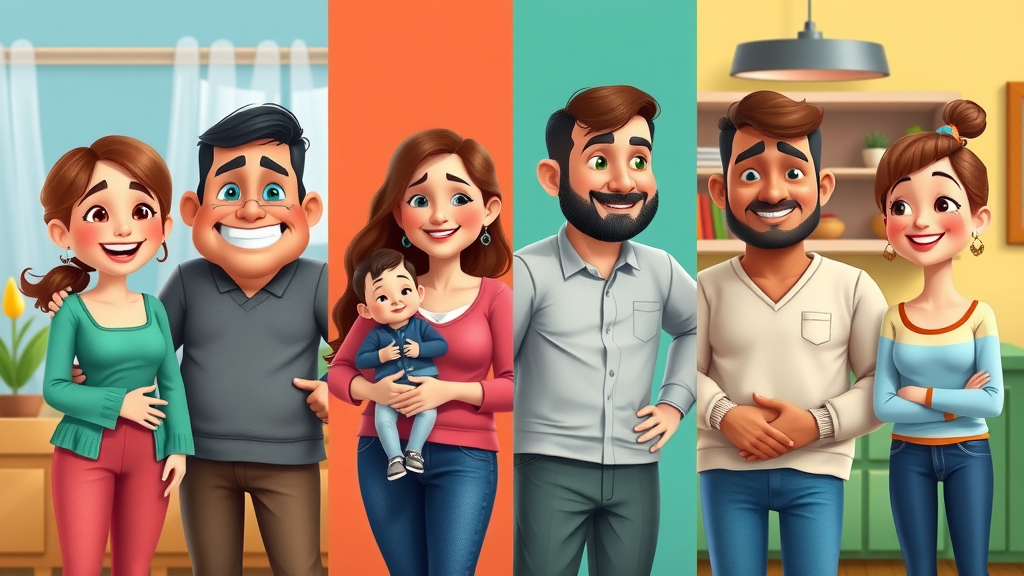 Illustrated families representing different parenting styles (authoritative, authoritarian, permissive, uninvolved) interacting with teens in colorful, split-panel scenes.