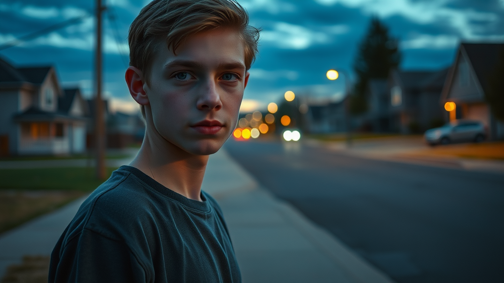 teen discipline strategies - thoughtful teenage boy reflecting on missing curfew, representing natural consequences and learning responsibility in a modern suburban setting.
