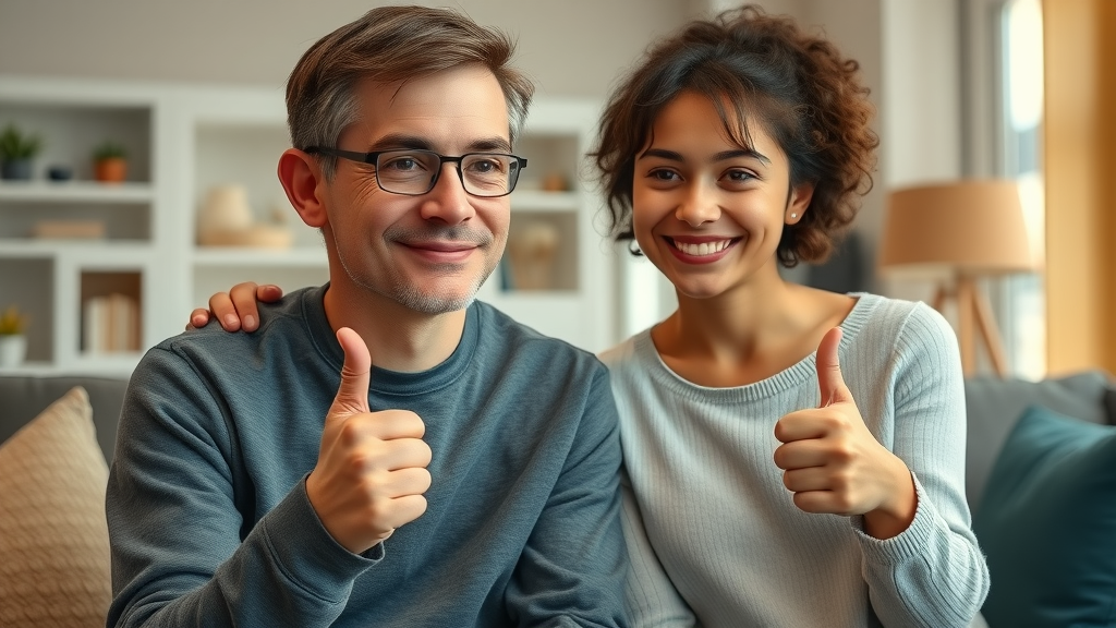 positive reinforcement in adolescence - Parent giving a thumbs-up to a proud adolescent in a cozy family living room