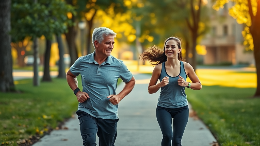 positive reinforcement in adolescence - Supportive parent jogging with a teen, smiling and motivating each other in a park