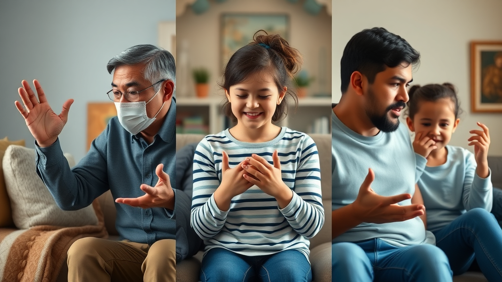 parenting teens: Illustration comparing authoritative, permissive, and authoritarian parenting styles in three split living room scenes