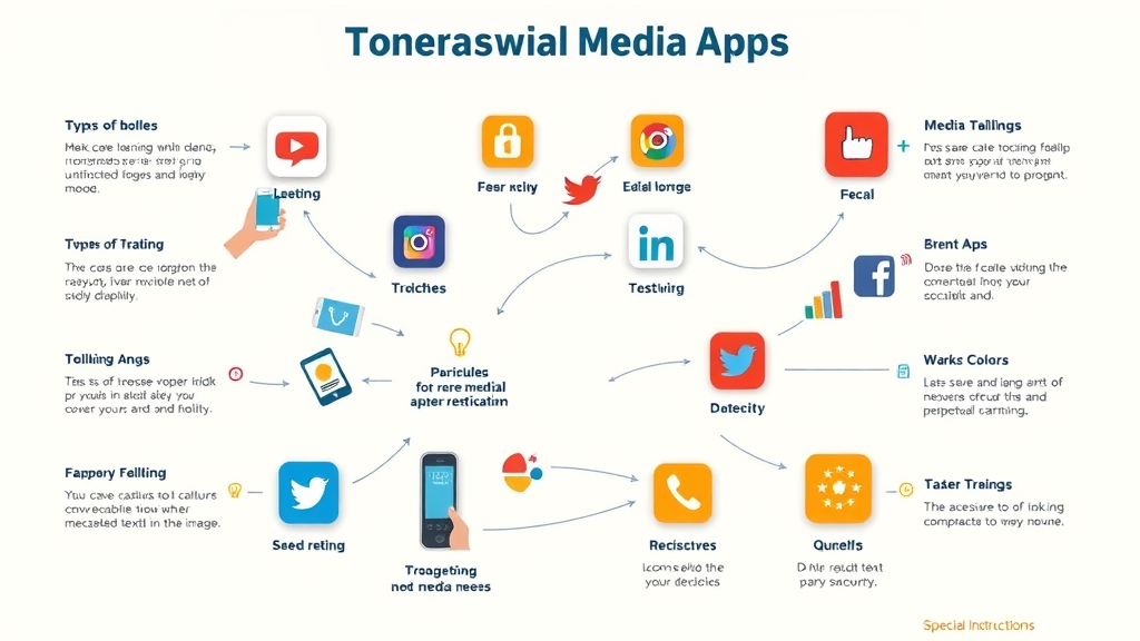 Comprehensive infographic style, engaging icons representing trending social media apps, informative and approachable mood, static visual representation, 2D Cartoon, clean neutral background with colorful accents, highly detailed, clear layout, vivid colors, soft studio lighting, simulated digital rendering.