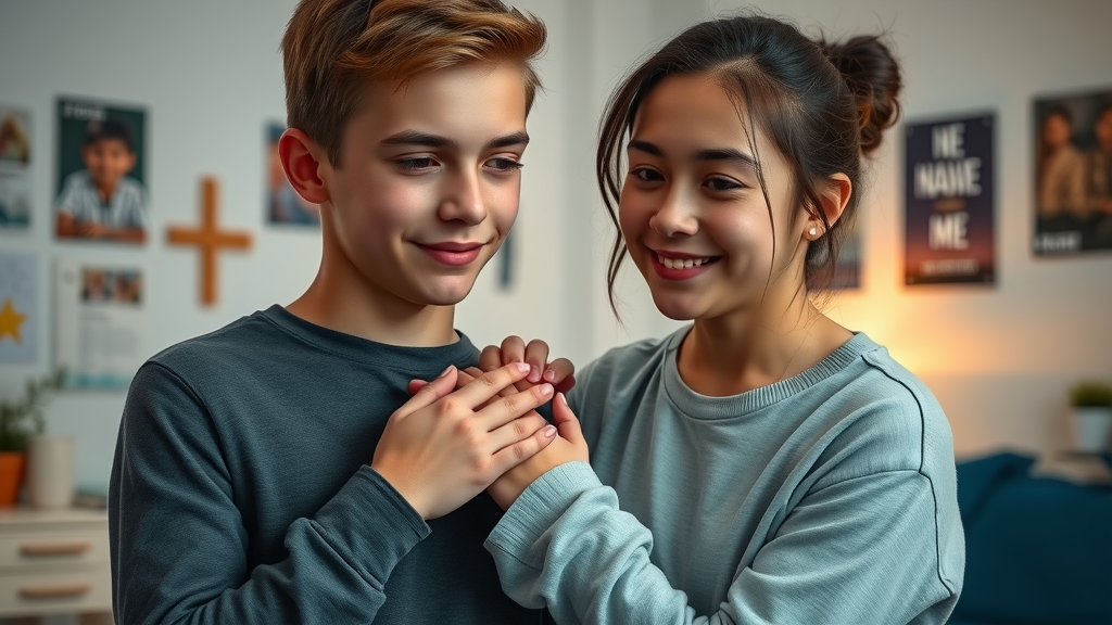 parent placing supportive hand on teen