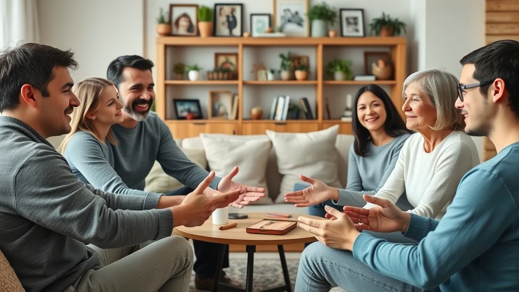 family sitting in a circle for a meeting open dialogue, effective communication with teens