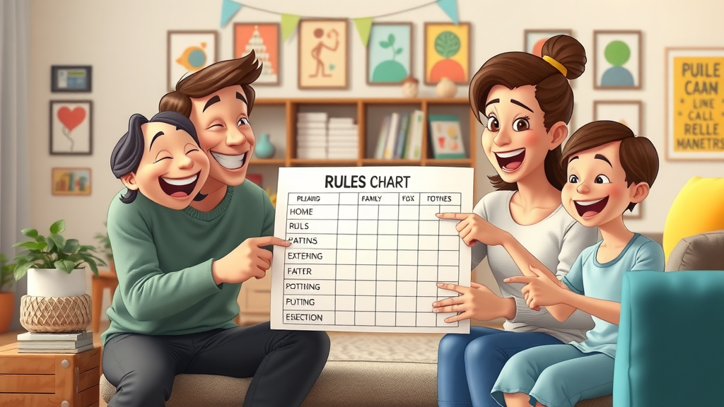 Family creating a clear rules chart together to help with teen behavior management at home