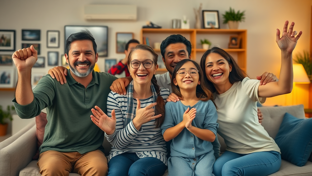 Empowered family united and smiling after successful teen behavior management changes at home
