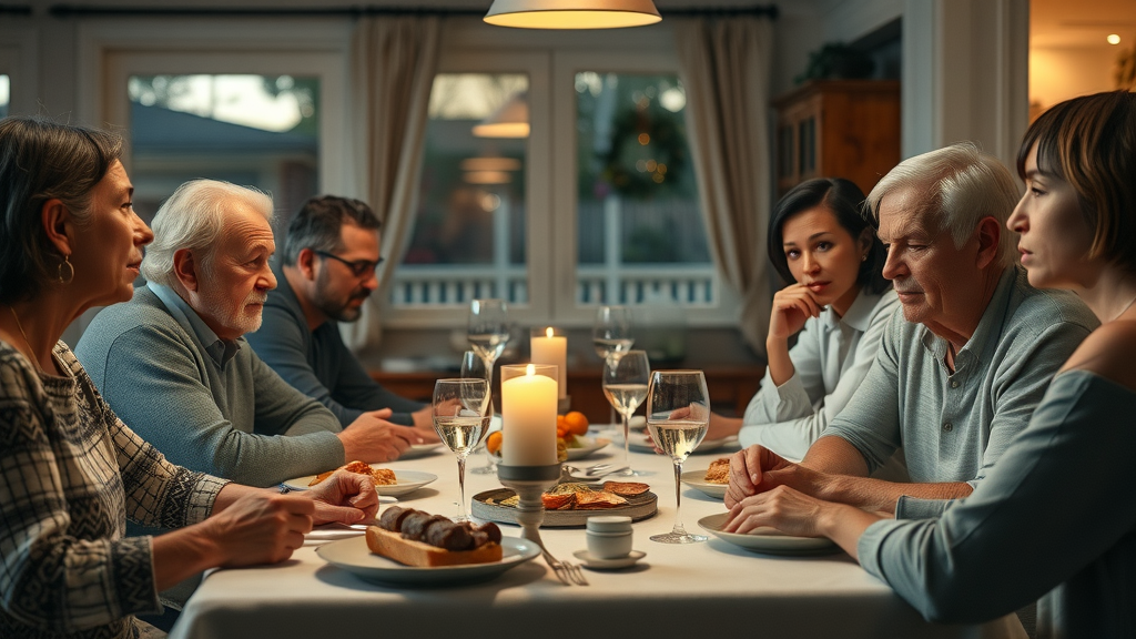 Diverse family engaged in discussion at dinner table using teen discipline strategies