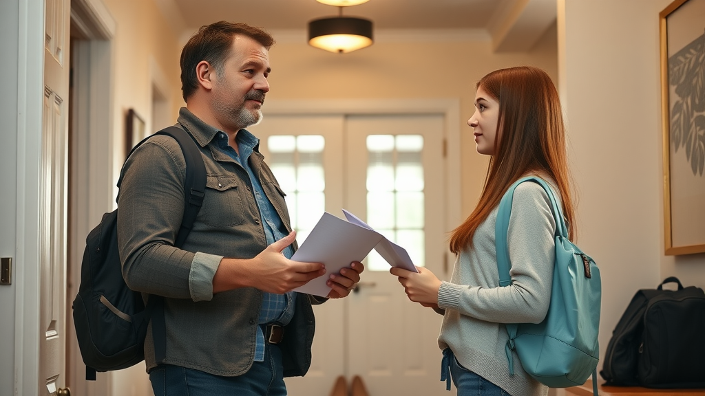 Father enforcing clear rules with teenage daughter in respectful discussion