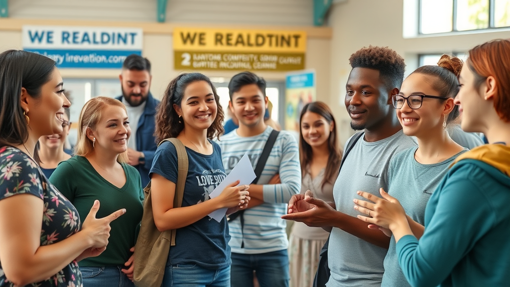 community event with parents and teens participating in drug prevention workshop, community center, interactive activities, natural light, welcoming atmosphere