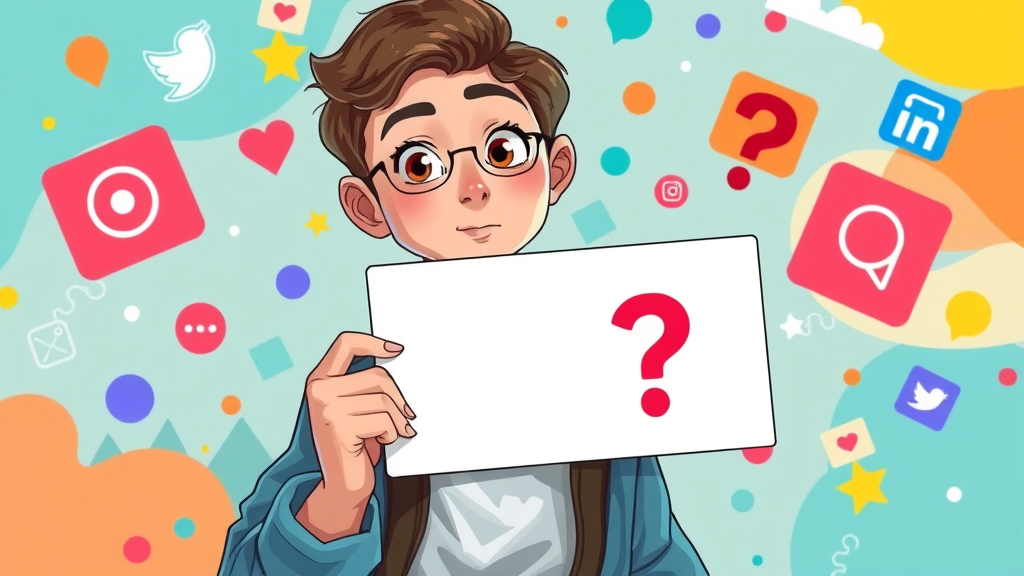 Confident teen with question mark sign, symbolizing critical thinking about myths of social media effects