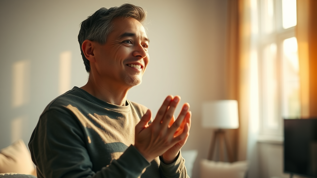 Hopeful parent looking out sunlit window, reflecting optimism gained through stress management for parents of teens.