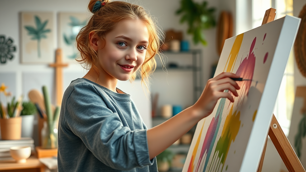 inspired teenage girl help teens express emotions with painting in a cozy art studio