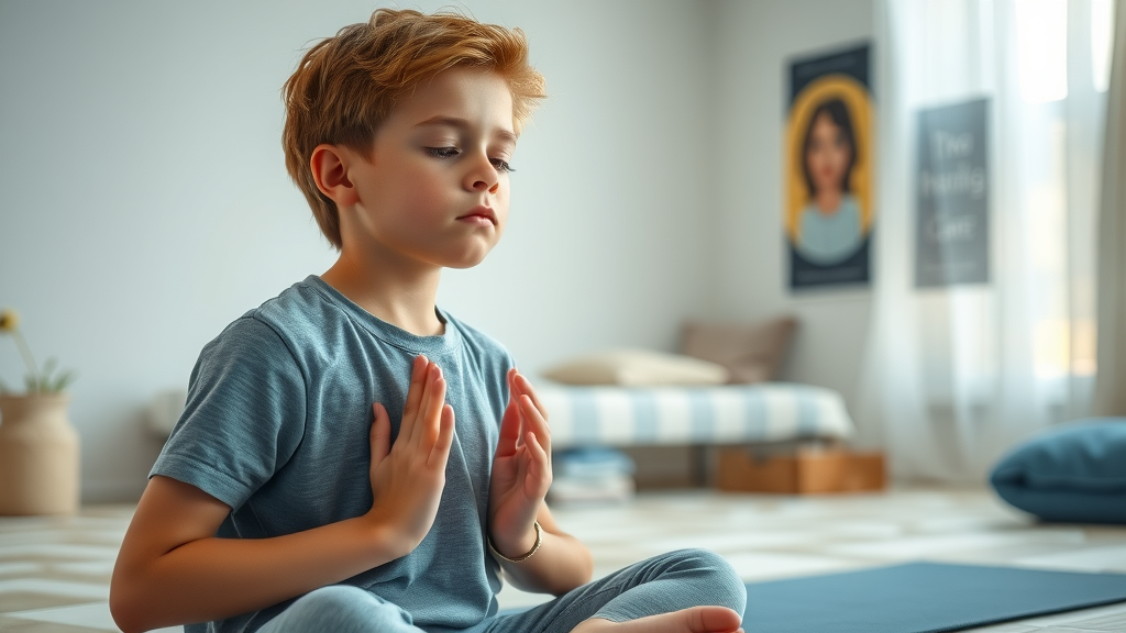 focused teen boy help teens express emotions through mindfulness breathing in a calm bedroom