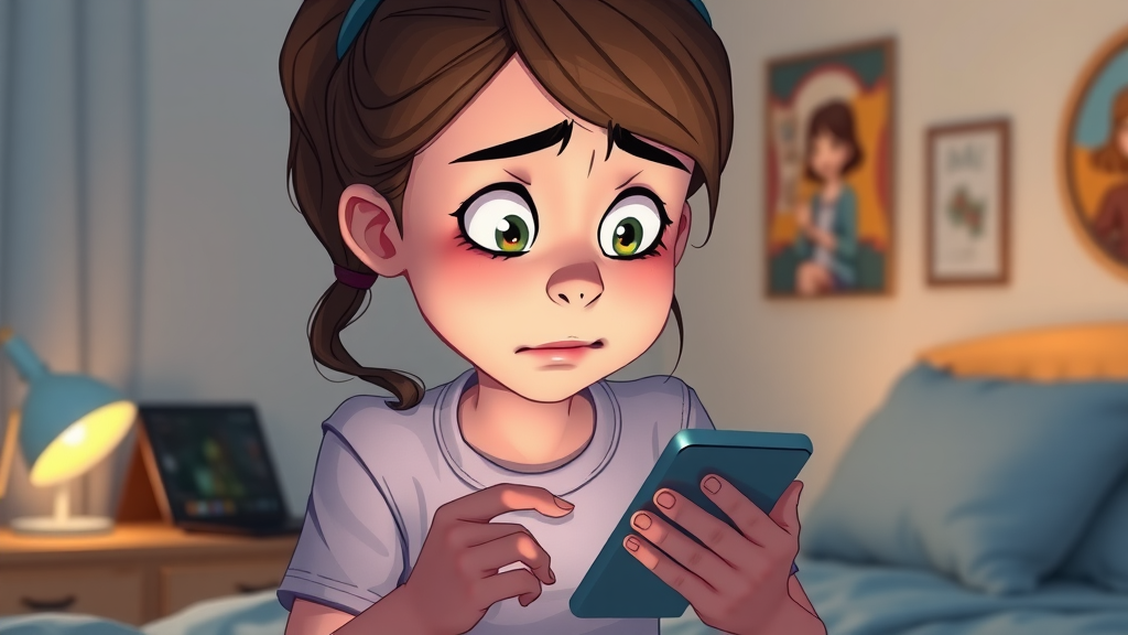 worried teenage girl affected by risky online behavior and social media use during adolescence