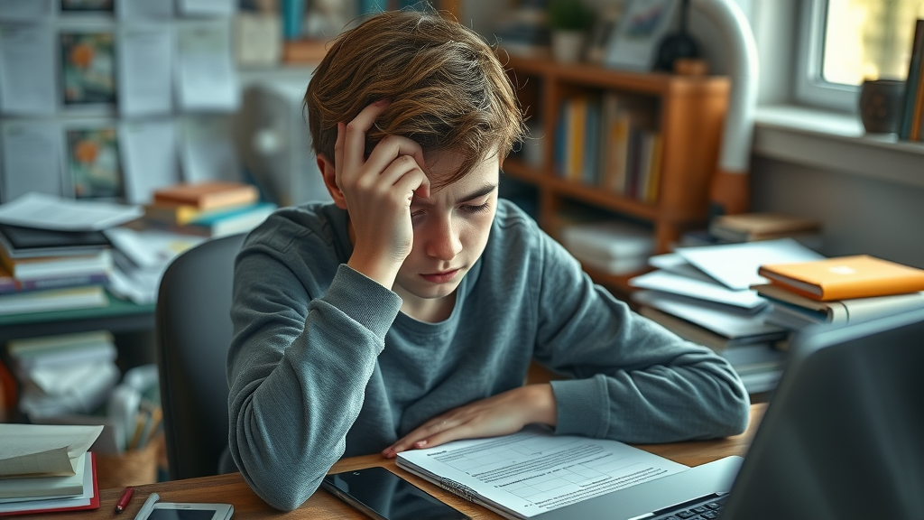 emotionally overwhelmed teenager showing fatigue from excessive social media usage, teen social media addiction, photorealistic