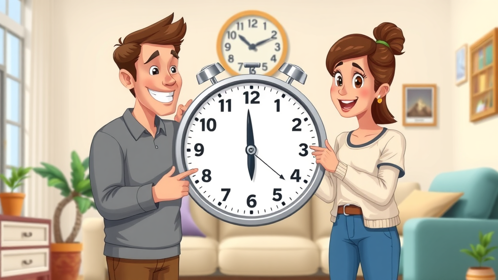 Cartoon clock showing the 7 7 7 rule with parent and teen, educational, parenting difficult teenagers
