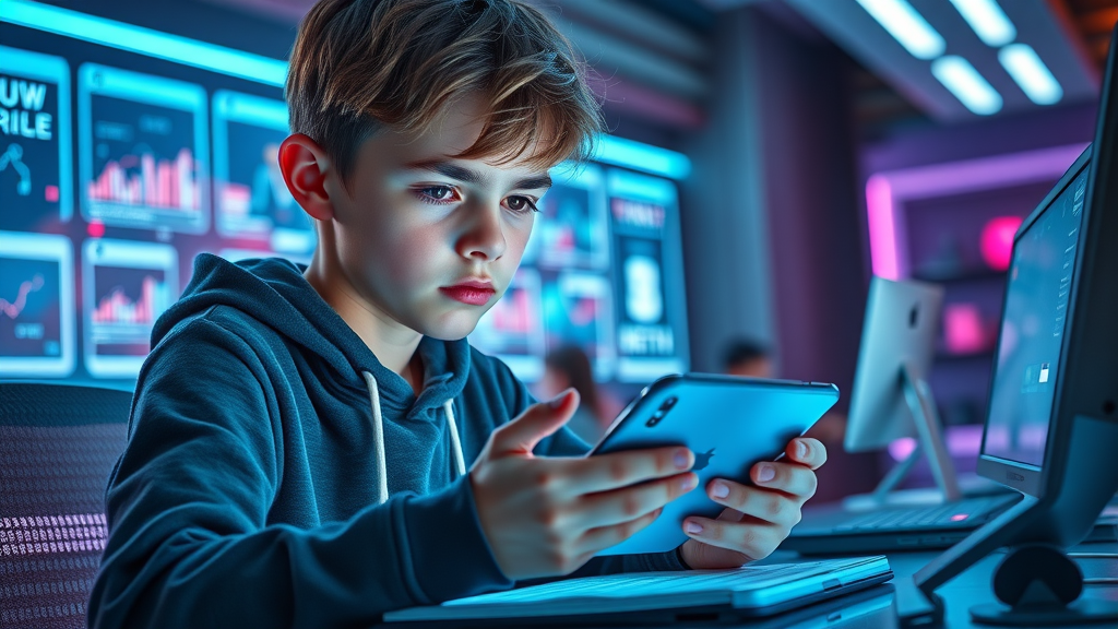 Teenager distracted by phone while studying, exemplifying challenges in practicing mindfulness and relaxation for teens.