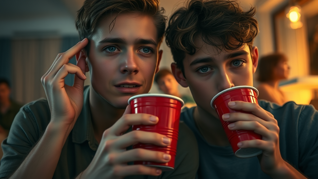Teenage party scene illustrating short-term effects of binge drinking and alcohol use in teens