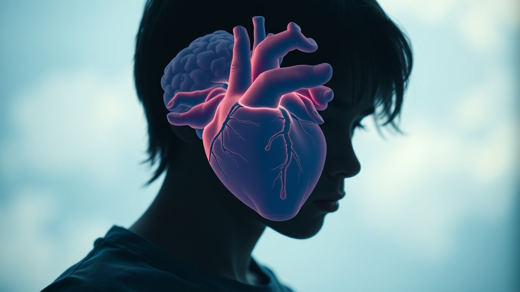 Teenage silhouette with brain and heart overlays illustrating substance abuse and mental health challenges