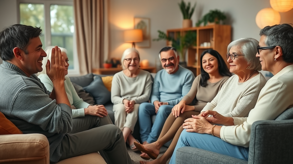 Empathetic family meeting focused on open communication about underage drinking and alcohol use in teens