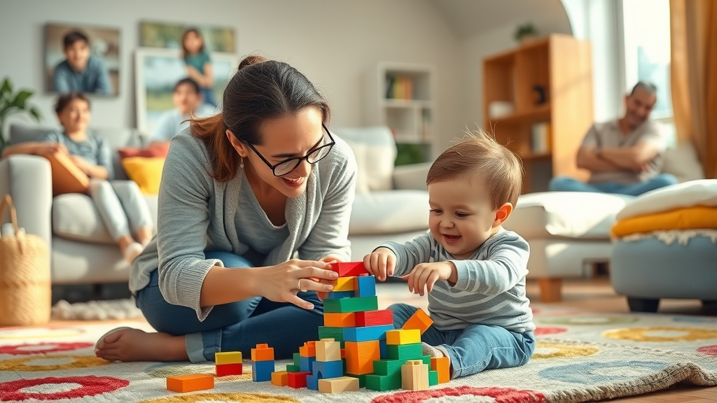 Single parent and young child engaging with nurturing parenting resource activities at home