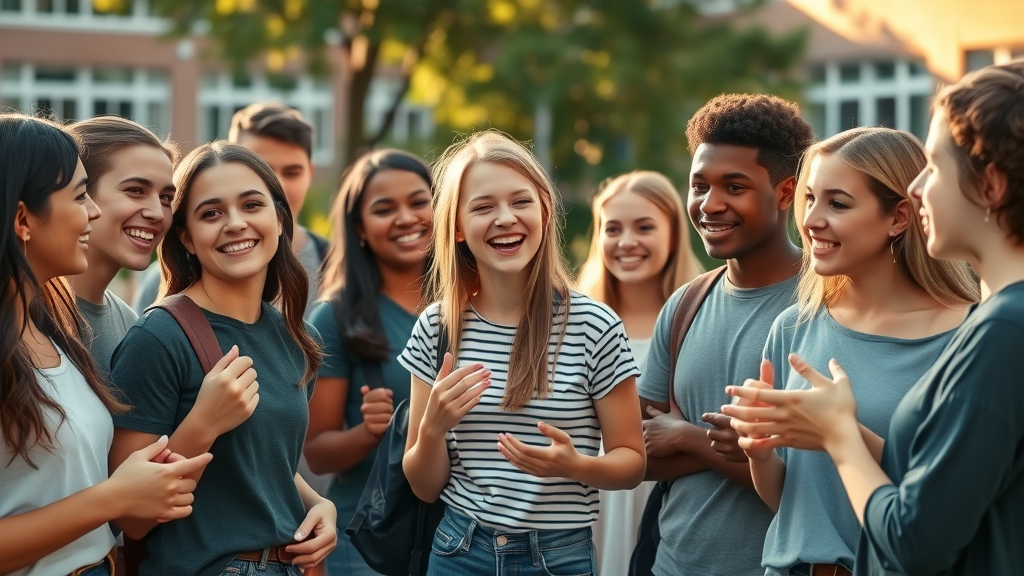 Diverse teenagers in conversation, adolescent brain development behavioral influences, photorealistic group school courtyard