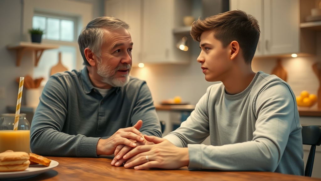Parent using empathetic communication strategies with a depressed teen at home