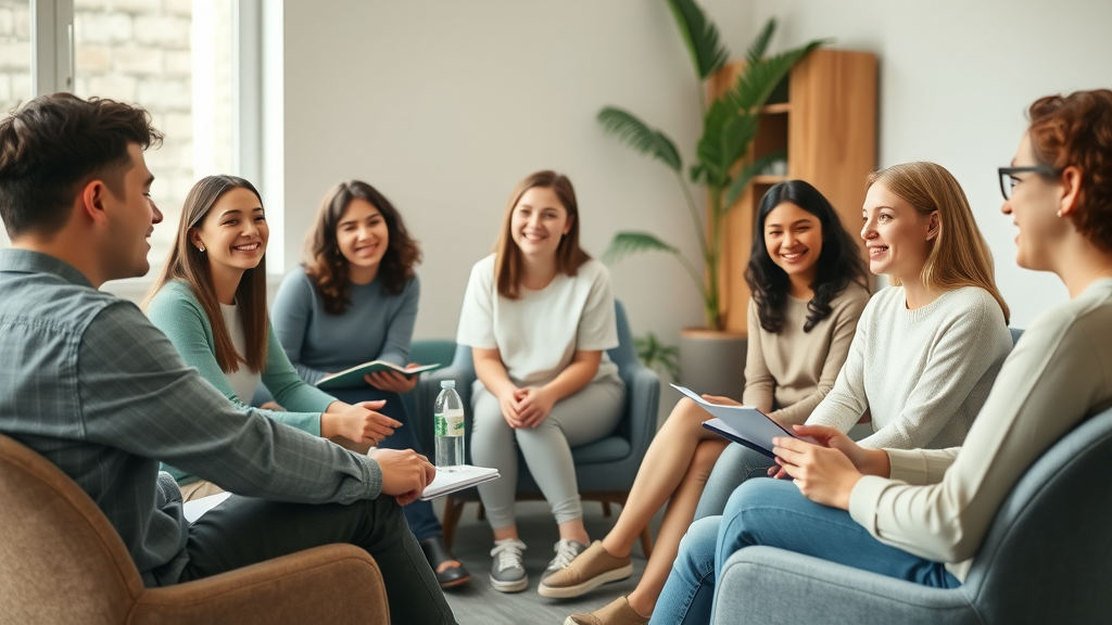 Group therapy session providing support for teens with depression