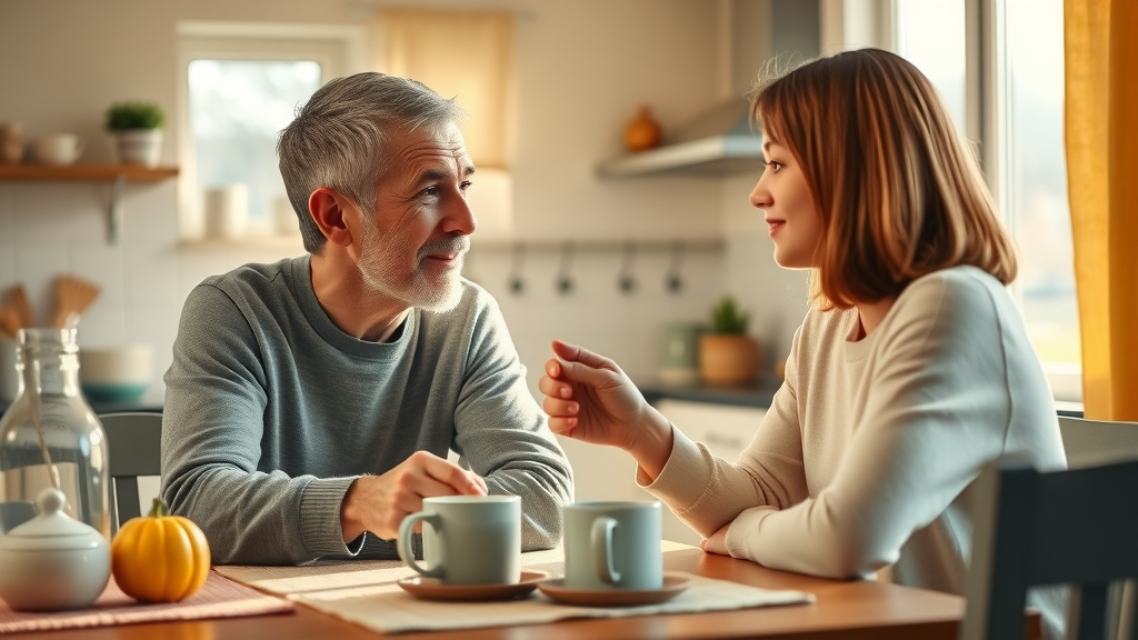 Empathetic parent helping teen cope with test anxiety, supporting open communication at home