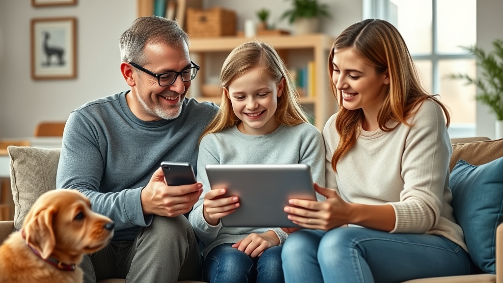 Parents supporting teenager in digital safety, addressing social media risks for teenagers