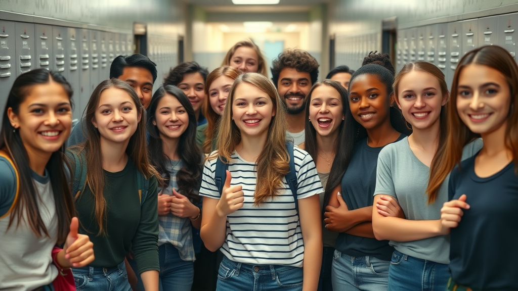 diverse group of teenagers in school hallway, understanding adolescent psychology