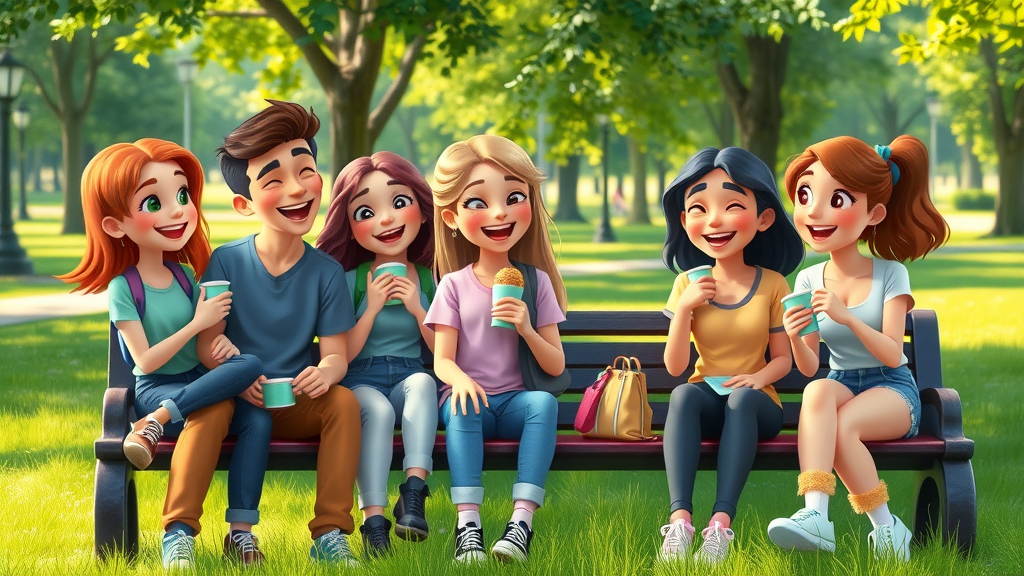 group of teens laughing together in park, peer group influence in adolescent psychology