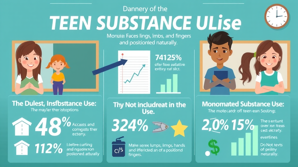 Infographic showing dangers of teen substance use and key statistics, related to peer pressure and substance use