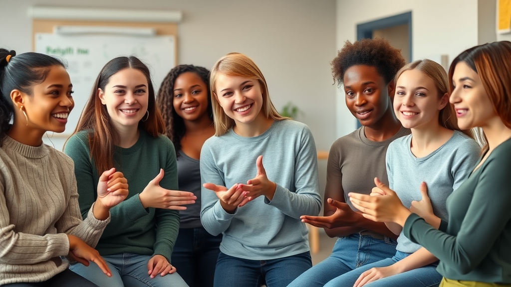 diverse teens and adult mentor practicing refusal skills against peer pressure and substance use