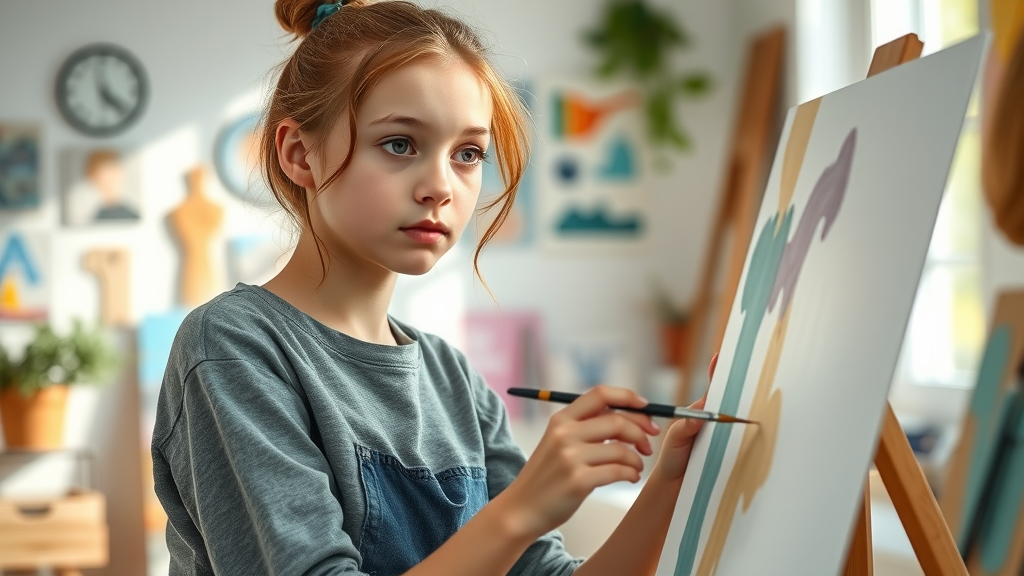 art therapy for troubled teens - teenage girl painting in sunlit studio