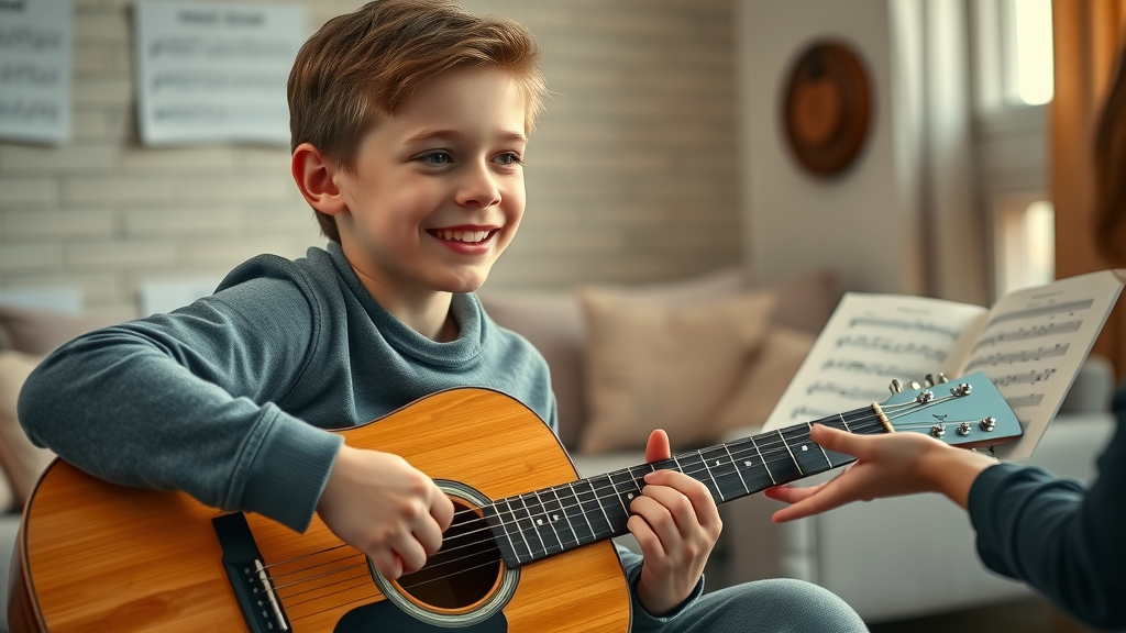 music therapy program for teens - teenage boy plays guitar in supportive session