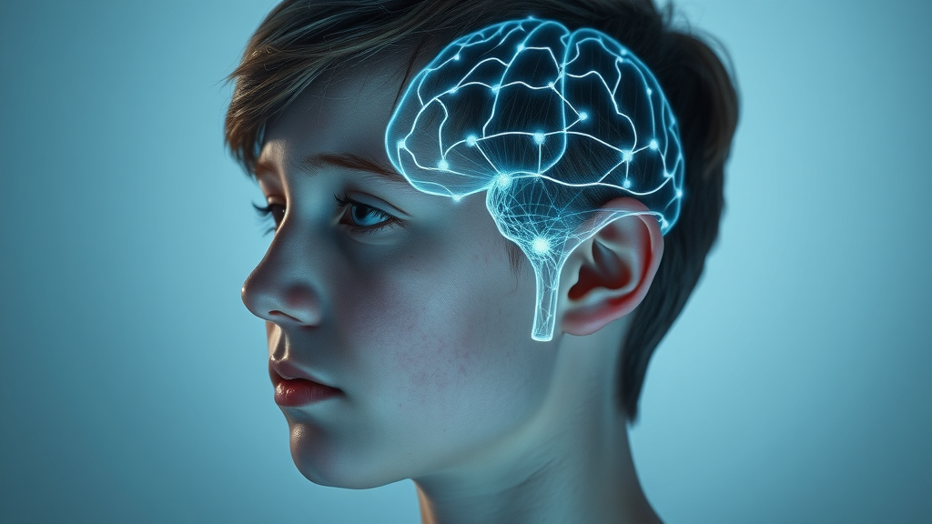 Photorealistic illustration of teenage brain and neural connections, learning disabilities in teens: parent resource guide context