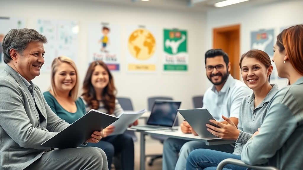 School administrator meeting with parents and teen to discuss special education services, parent resource guide