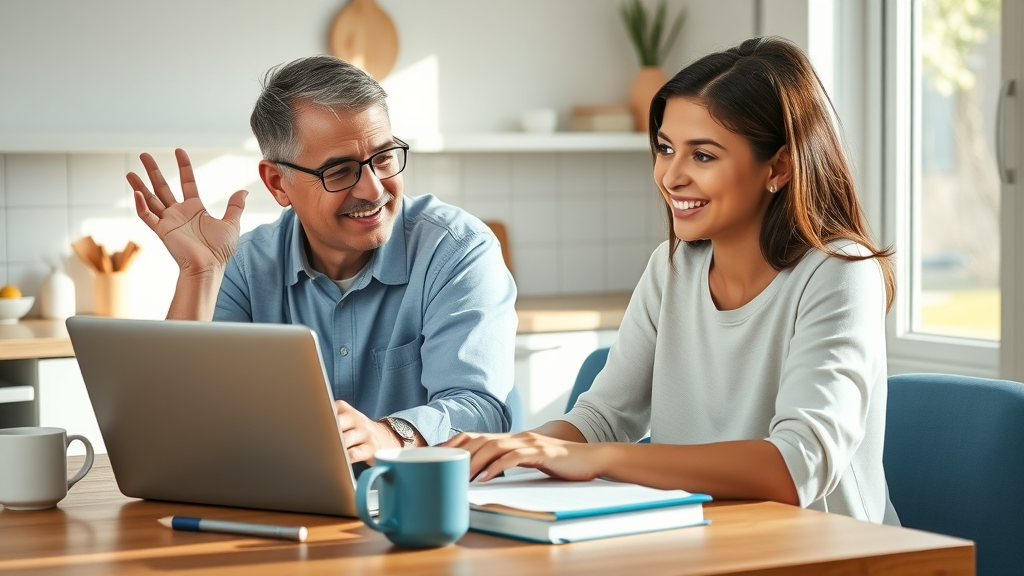 Parents and teens exploring online learning disabilities resources in a sunlit kitchen, parent resource guide context
