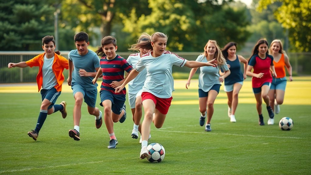 diverse group of teenagers playing soccer healthy outlets for troubled teens green outdoor field dynamic action