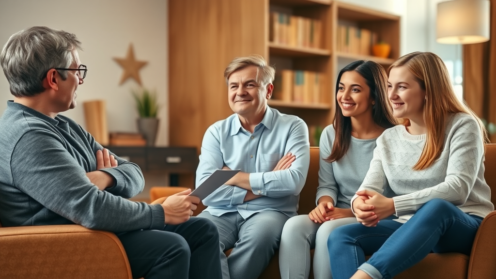 Psychologist observing two different parenting style pairs: one directive and withdrawn, one supportive and engaged. Focus on contrasts between authoritarian parenting and authoritative parenting.