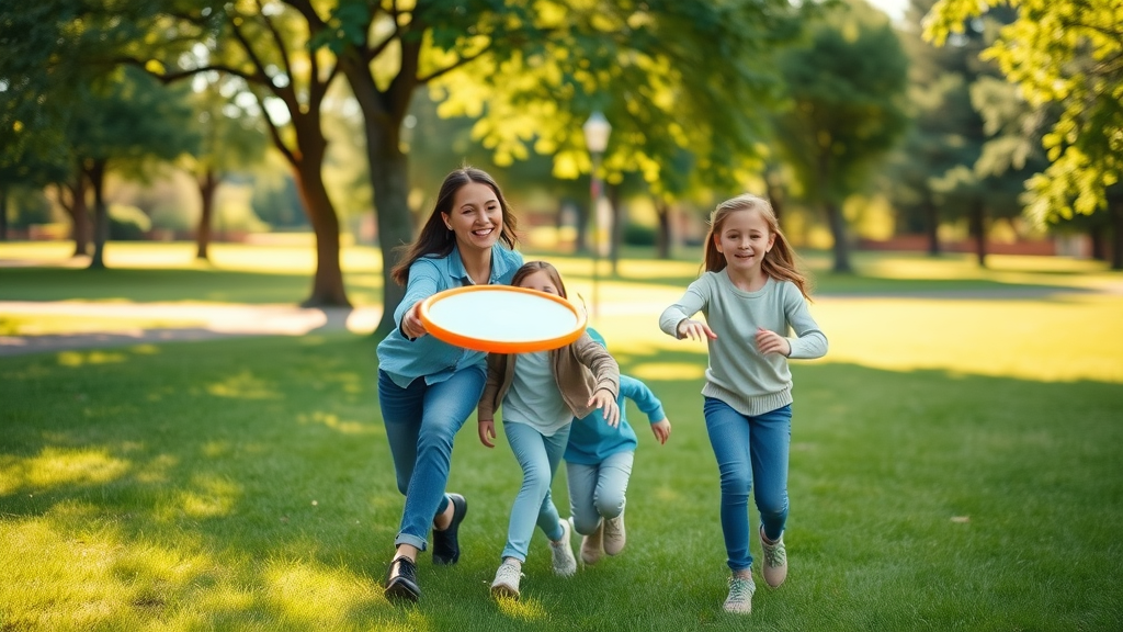 Family playing frisbee in the park as part of strategies for coping with teen social isolation