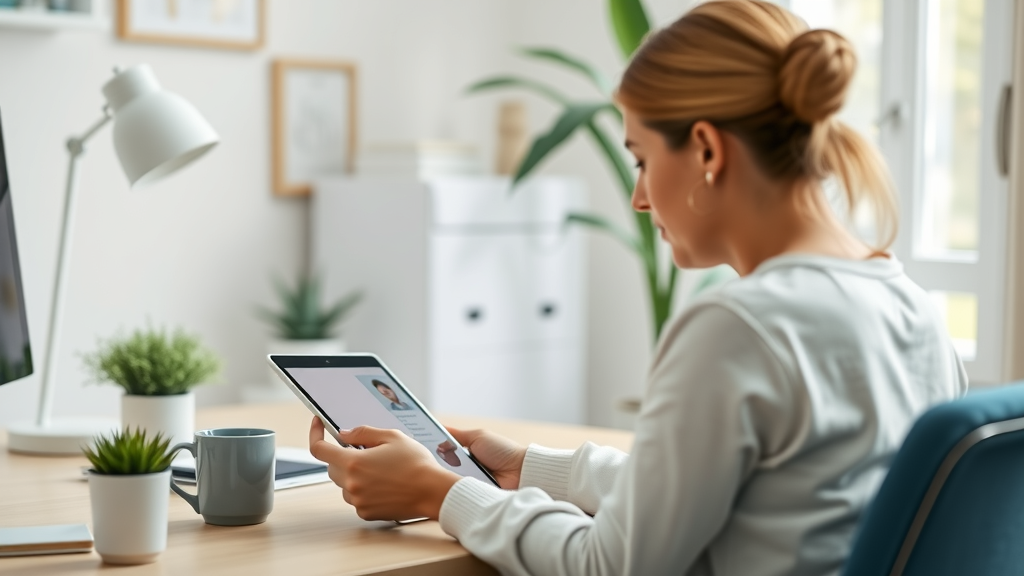 Parent using tablet to access professional support for teen social isolation