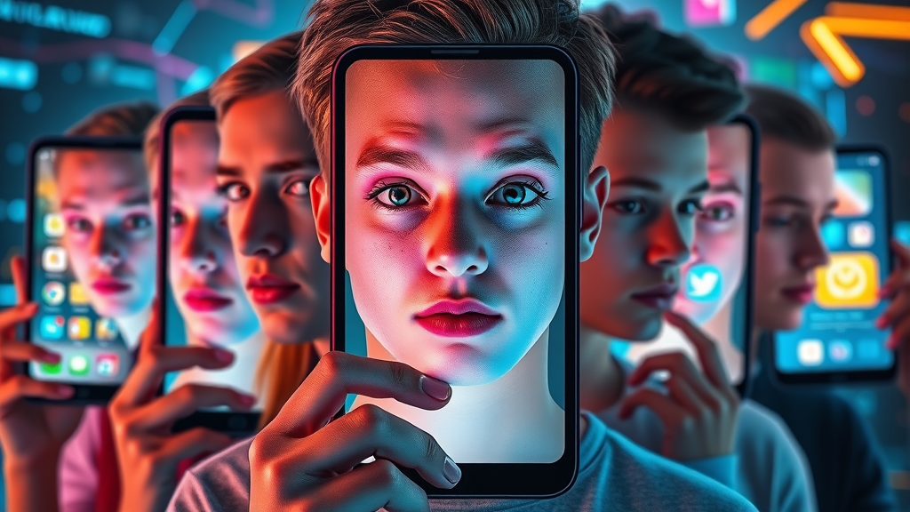 digital collage of popular social media platforms used by teens, highlighting icons and features that appeal to youth