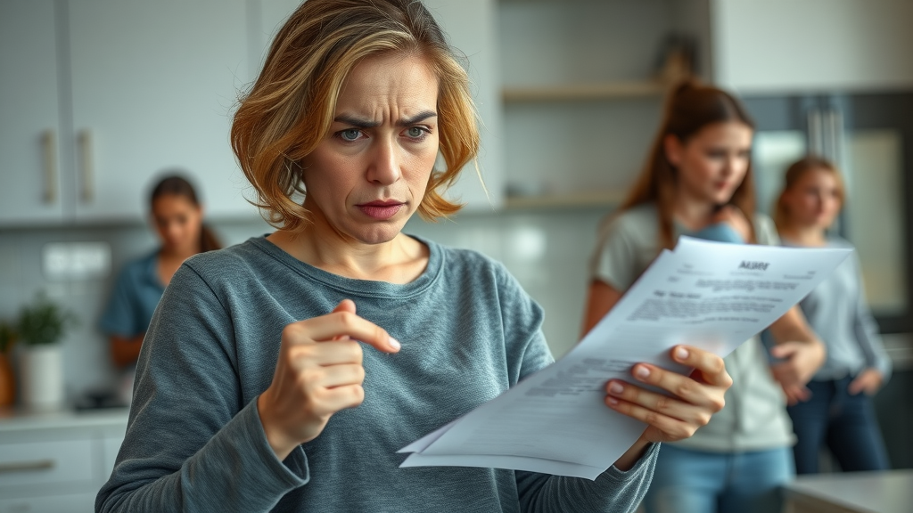 Stressed parent multitasking in kitchen, illustrating unique stresses of raising teenagers