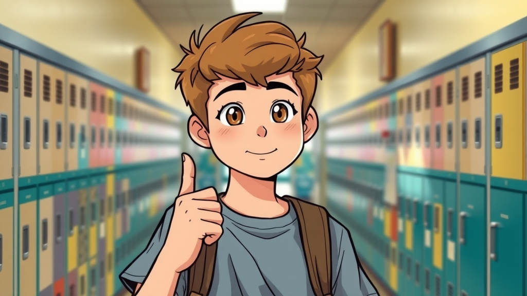 Confident teenager rejecting peer pressure in school hallway, parental support in raising teens