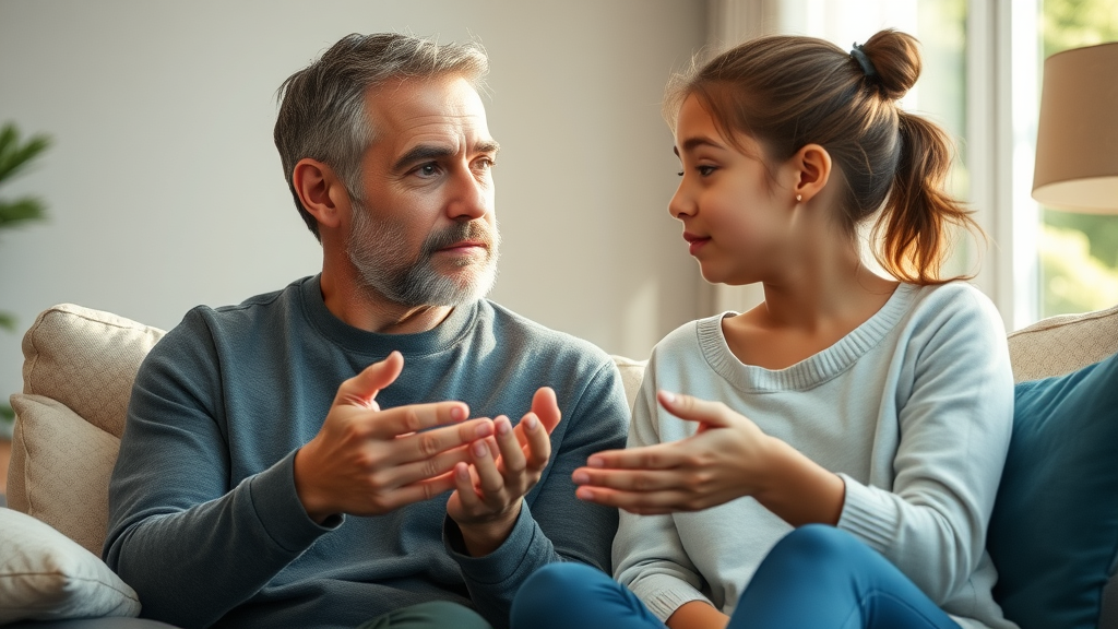 Curious parent and teenager having a discussion, representing common questions about parenting teens