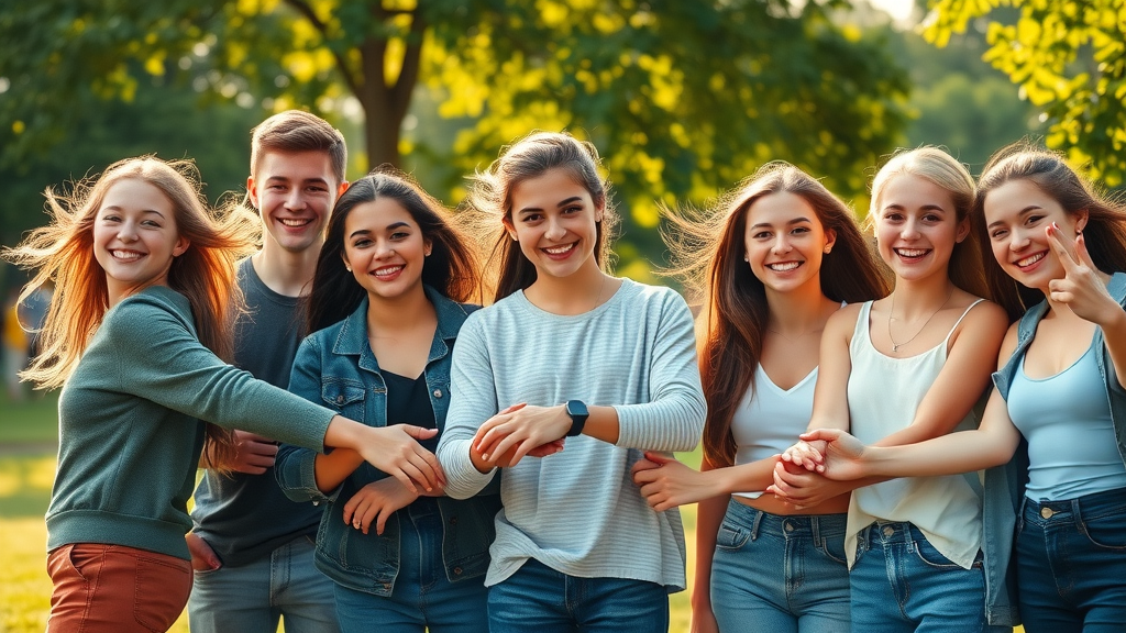 Unified and supportive group of teenagers in a park, symbolizing prevention of long term effects of teen substance use