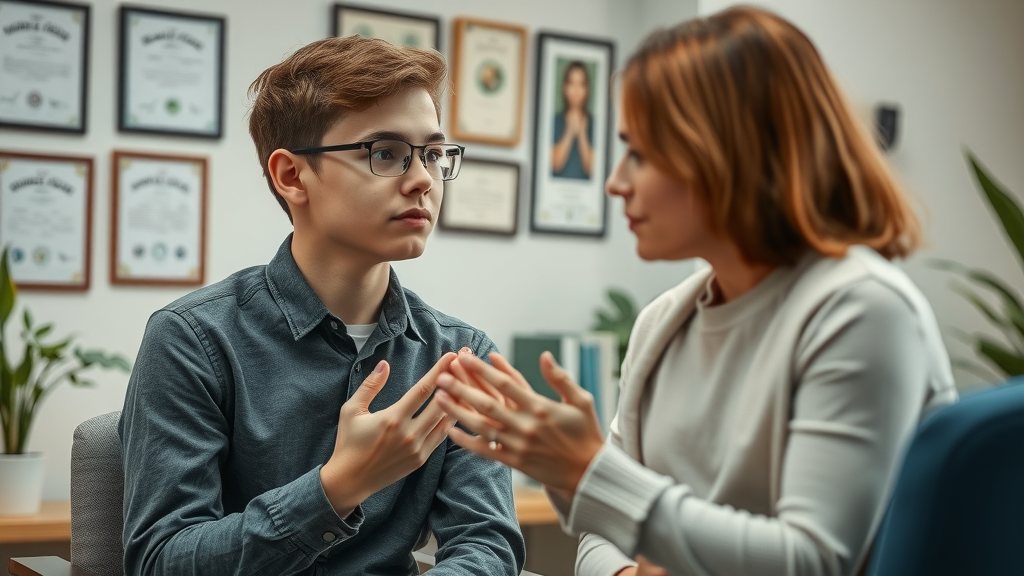 thoughtful teenager receiving counseling for unresolved conflict, professional conflict management resources in a supportive setting