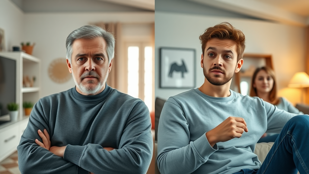 Side-by-side split image comparing authoritarian and permissive parenting families